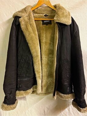 Y2K XOXO Women’s S Brown Genuine Leather Faux Shearling Aviator Jacket